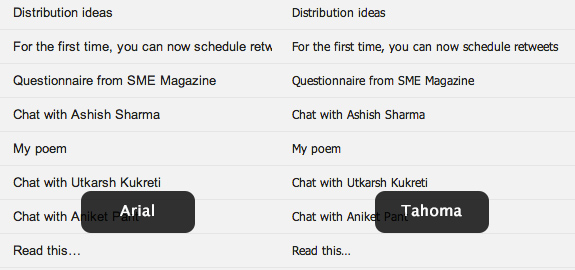 Gmail in Arial vs. Tahoma