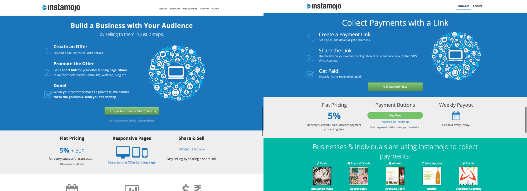 Instamojo Homepage Evolution